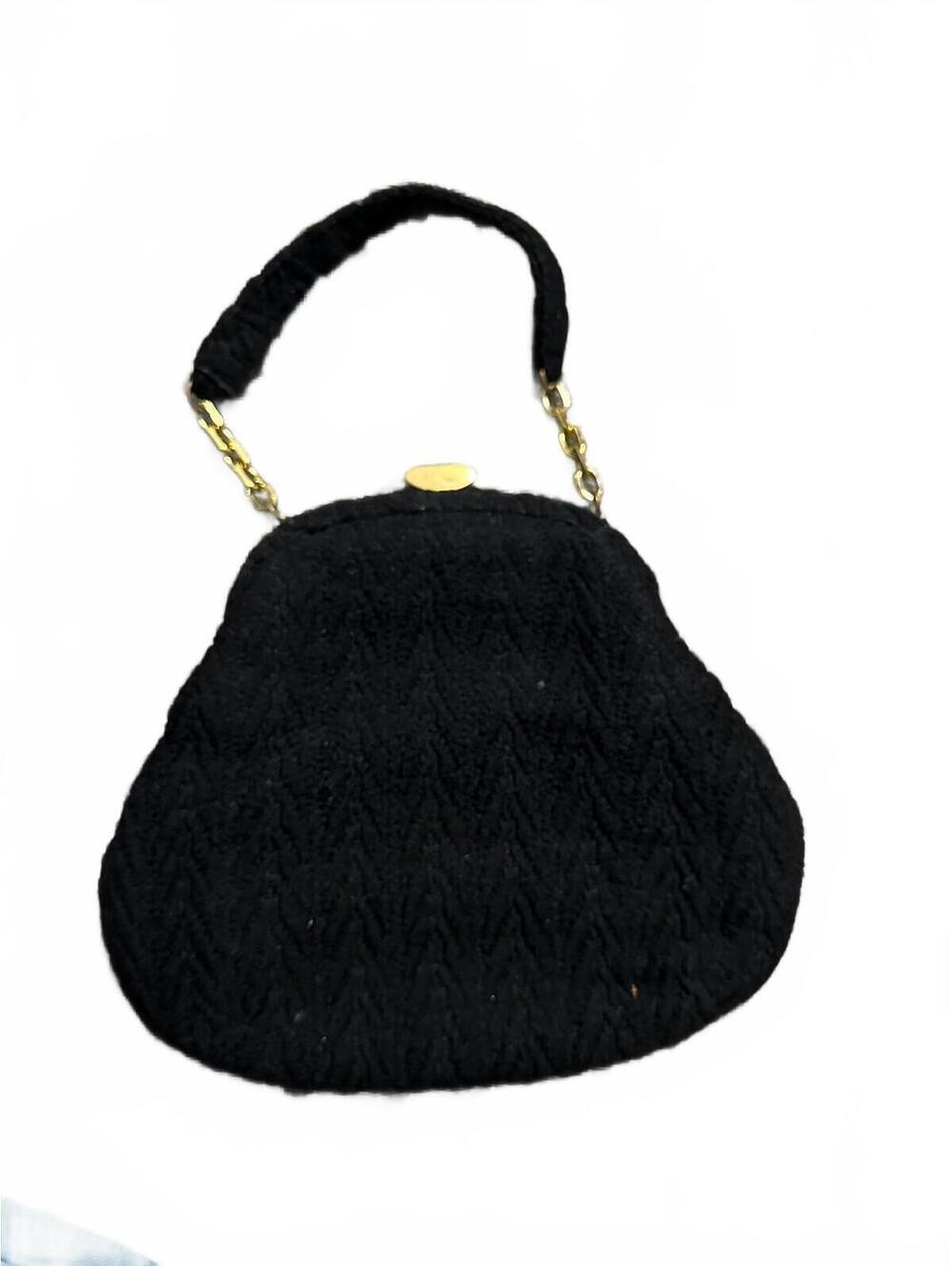 Vintage 40s/50s Small Black Tweed knit Handbag